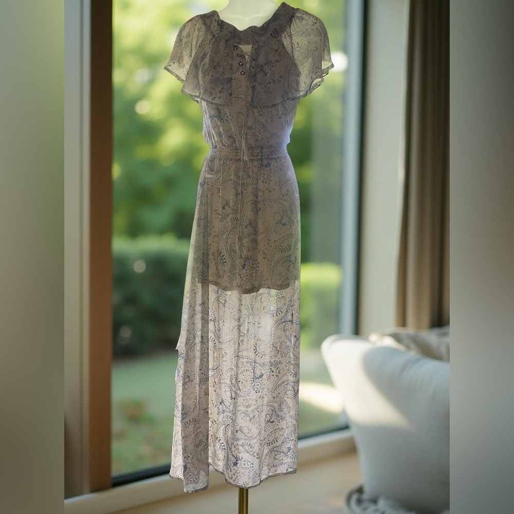 Y2K  Cream and Blue paisly floral  Maxi Dress XXS - Picture 6 of 6